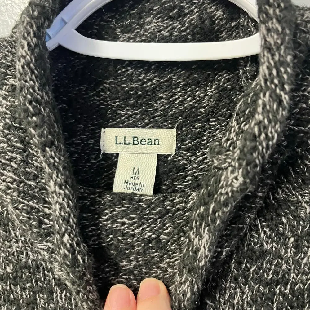 l.l. bean funnel neck marled grey black sweater size‎ medium knit winter cozy